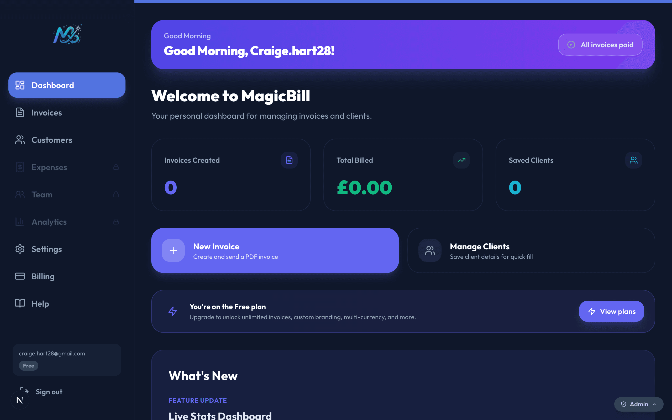 MagicBill dashboard overview