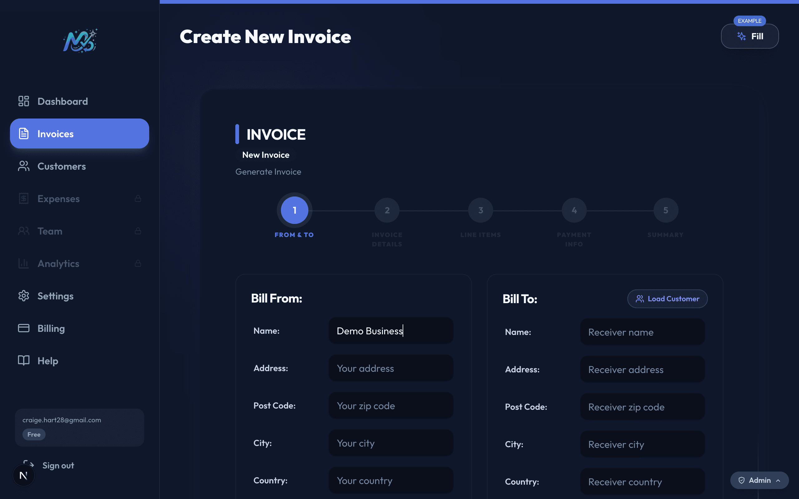 Invoice builder interface